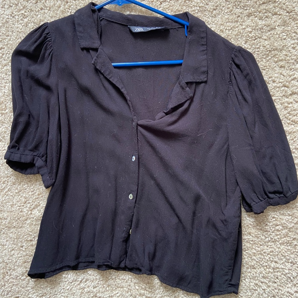 Black Button Up Blouse Zara